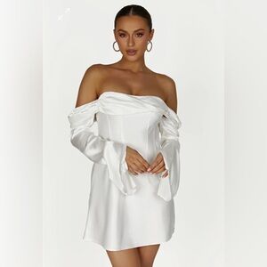 Meshki GISELLE Off Shoulder Satin Mini Dress - White